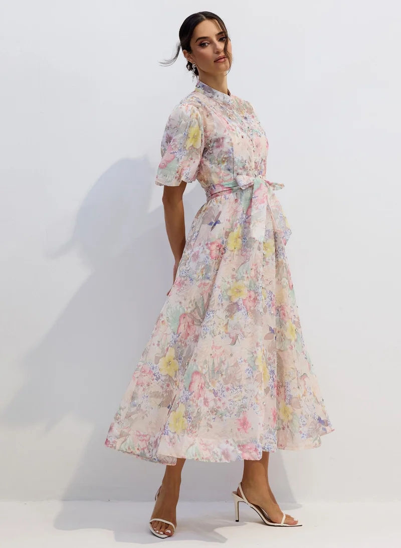 Sunfere  Anne Floral Print Puff Sleeve Maxi Dress for Women | Best Price UAE