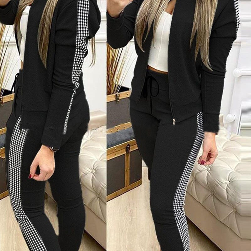 amropi Women's 2 Piece Tracksuit Sweatsuits Sets Zipper Sweatshirt and Jogging Sweatpants Suit Black, S - Image 2