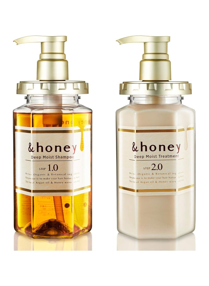 &honey Shampoo 440ml & Conditioner 440ml Set Organic Hair and Scalp Care for Intense Cleansing and Hydration - Moisture-Enhancing Wash and Protection - Ideal for Straight, Curly, Curl, , Frizzy, Treated, Col Made in Japan