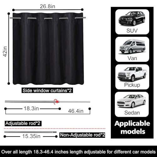 XCBYT Car Window Shades Upgrade 2 Pack Car Privacy Curtians with Rods for Baby 99 Light Block Window Covers for Camping Napping Sleeping Breastfeeding Cloth Changing - Image 3