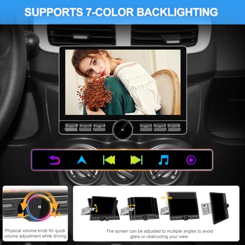 Pyniro Android 13 [4GB+64GB] Single Din Car Radio Stereo Universal 8 Core Car Radio Rotatable Touchscreen10.6, with CarPlay/Android Auto/MirrorLink, 4G SIM/WiFi/GPS/Bluetooth/RDS/USB/FMAM/SWC/Backup Camera - Image 5