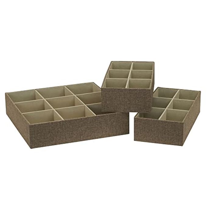Household Essentials 3 Piece Drawer Organizers Starter Set, Latte