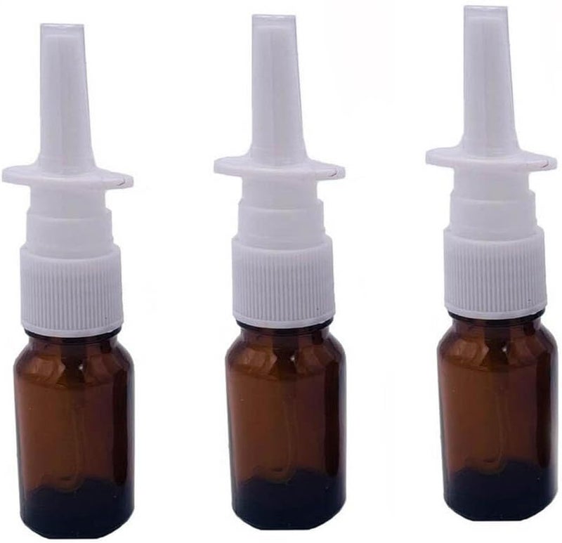 3PCS 5ML Empty Refillable Amber Glass Nasal Spray Bottle Pump Cleanser Container Boxes of Glass for Nasal Spray Saline Water Applications