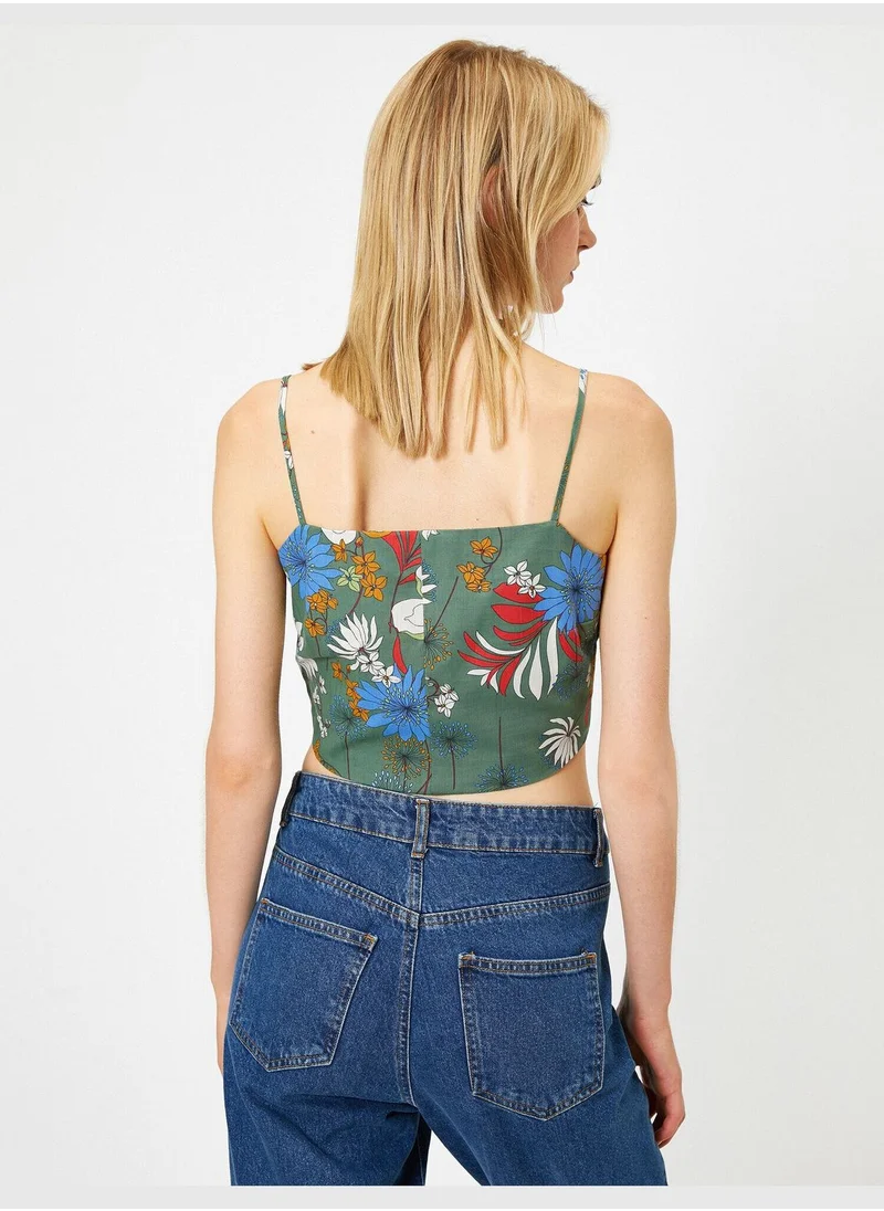 KOTON Cotton Flower Printed Bow Tie Tank Top