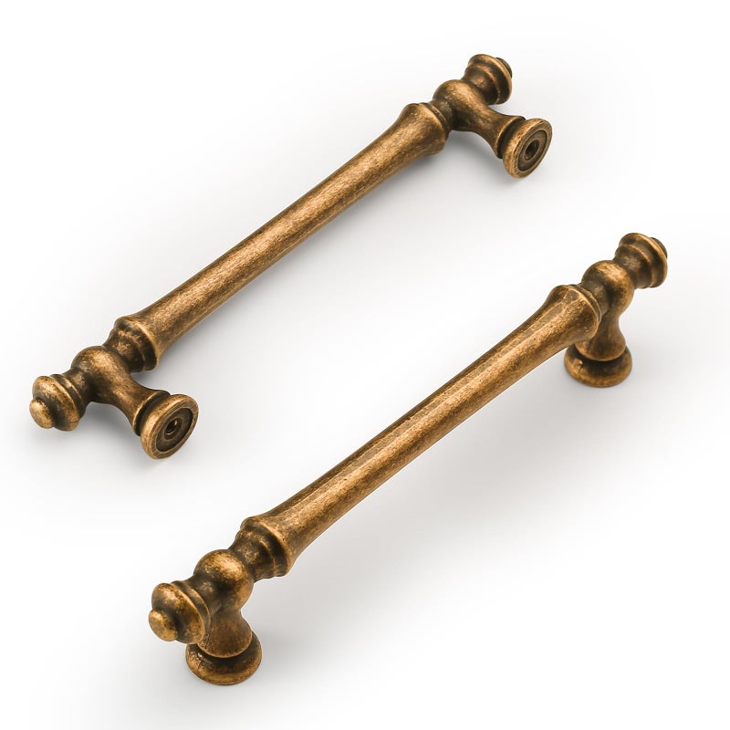 Amerdeco 10 Pack Antique Brass Cabinet Pulls 5 Inch(128mm) Hole Center Cabinet Hardware Kitchen Cabinet Handles for Bathroom Drawer Pulls Dresser Pulls ZH0014 - Image 1