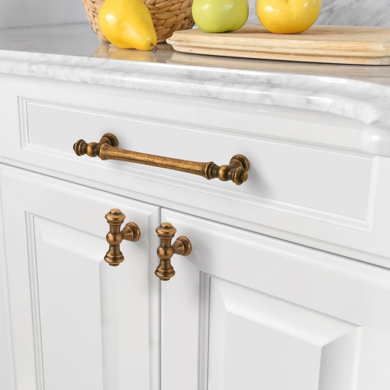Amerdeco 10 Pack Antique Brass Cabinet Pulls 5 Inch(128mm) Hole Center Cabinet Hardware Kitchen Cabinet Handles for Bathroom Drawer Pulls Dresser Pulls ZH0014 - Image 4