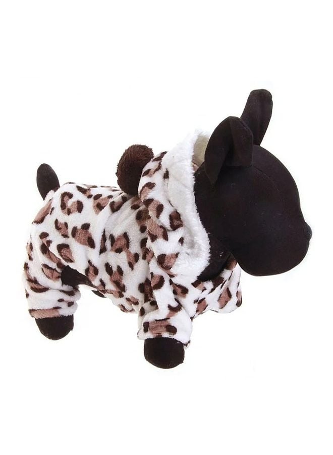 إسكدنيا معطف تدفئة مطبوع من ليوبارد مع غطاء للرأس أبيض/بني XL - Image 3