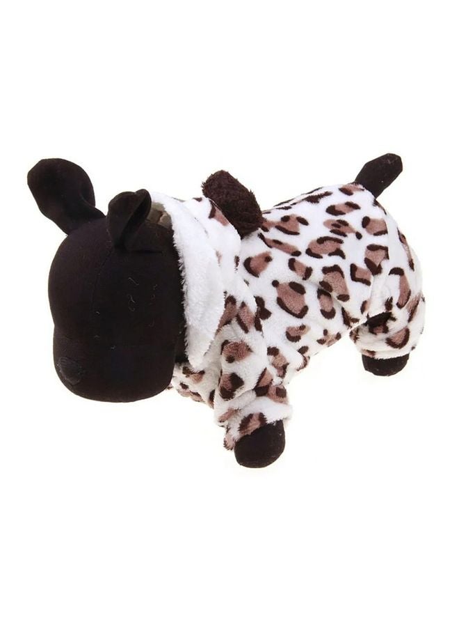 إسكدنيا معطف تدفئة مطبوع من ليوبارد مع غطاء للرأس أبيض/بني XL - Image 2