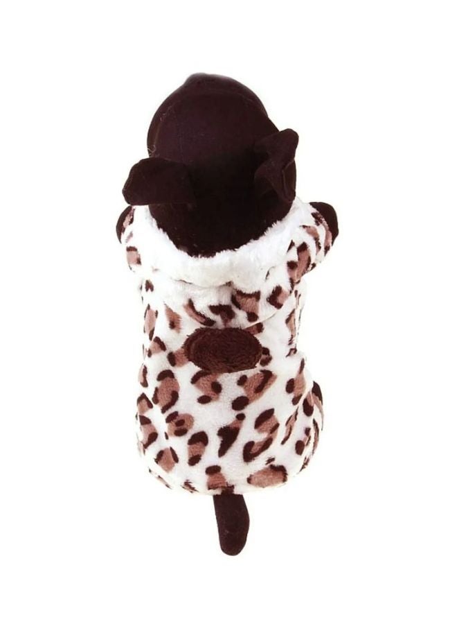 إسكدنيا معطف تدفئة مطبوع من ليوبارد مع غطاء للرأس أبيض/بني XL - Image 4