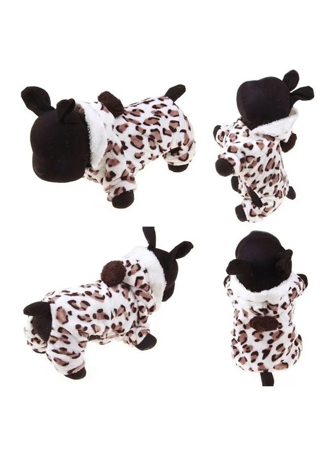 إسكدنيا معطف تدفئة مطبوع من ليوبارد مع غطاء للرأس أبيض/بني XL - Image 5