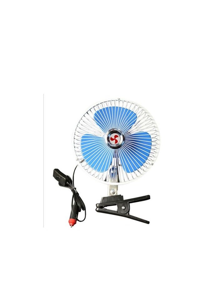 8-inch Blue And White Fan With Clip And Operating Button, Works On A 12-volt Car Lighter. - Image 2