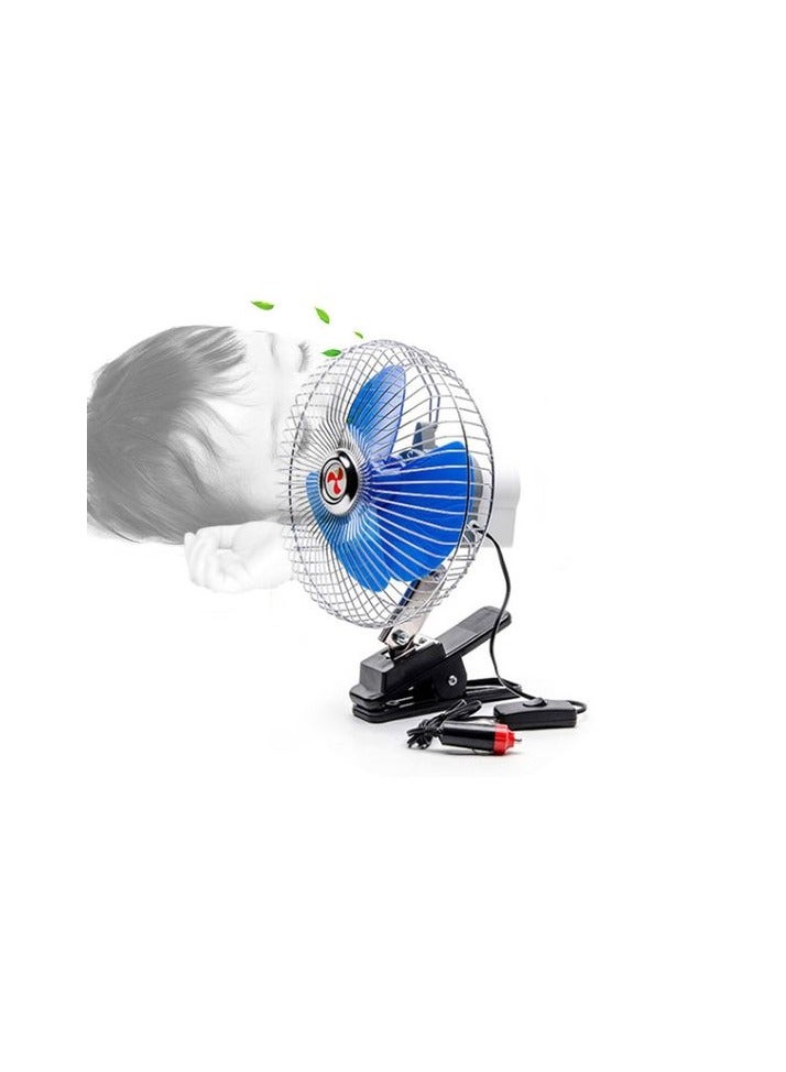 8-inch Blue And White Fan With Clip And Operating Button, Works On A 12-volt Car Lighter. - Image 4