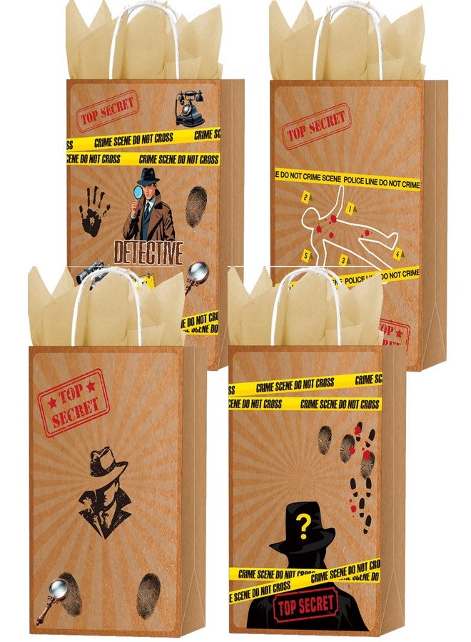 TAKEALOOKO Top Secret Spy Detective Party Favor Bag - 16 Pcs Gift Bags for Murder Mystery Birthday Parties Decorations, Escape Room Snacks Treat Candy Favors With Handles for Kids Adults - Image 1