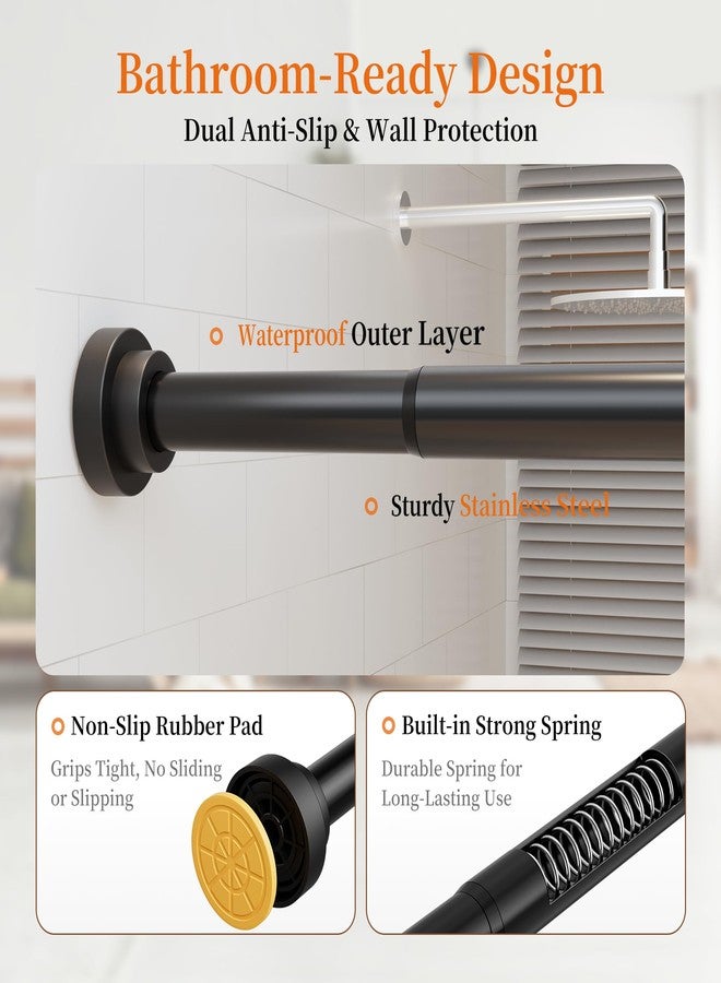 STARLATTA 2 Pack Shower Curtain Rods:43-78 Inch No Drilling Tension Rods, 1" Diameter Heavy Duty Adjustable, Stainless Steel Rust-Proof Spring Anti-Slip Curtain Rod for Bathroom (Black,78'') - Image 3