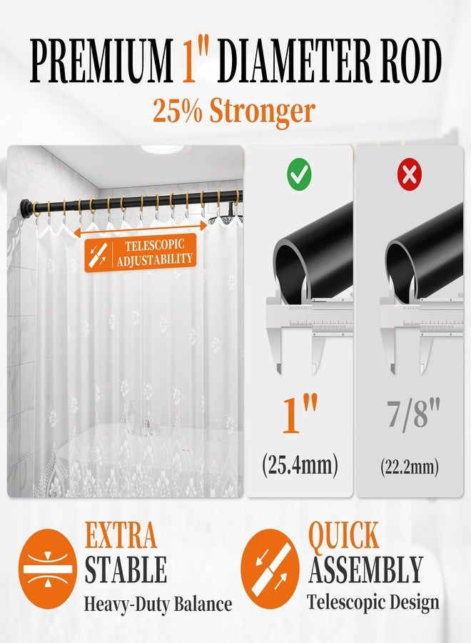 STARLATTA 2 Pack Shower Curtain Rods:43-78 Inch No Drilling Tension Rods, 1" Diameter Heavy Duty Adjustable, Stainless Steel Rust-Proof Spring Anti-Slip Curtain Rod for Bathroom (Black,78'') - Image 2