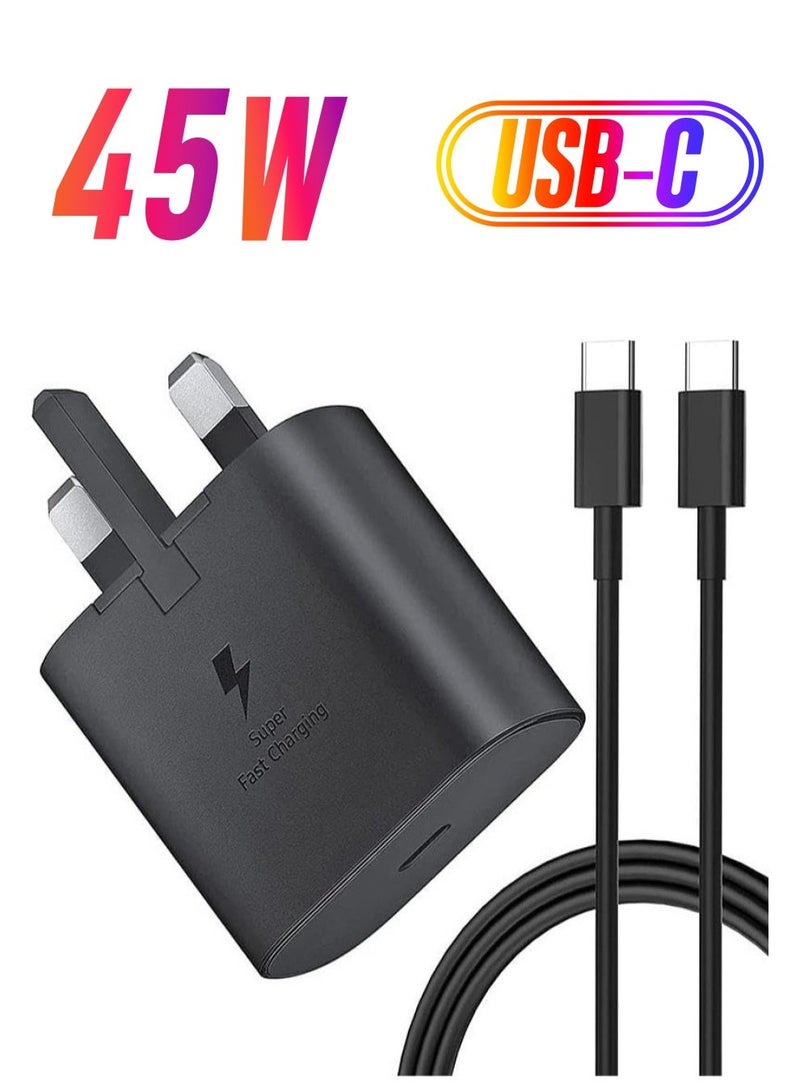 MUNTAQI UK USB C Plug & Cable 45W Charger For Samsung FAST Charge Adapter 3 Pin Mains Wall Charging for galaxy Mobile phone S 24 ULTRA S23 ultra FE S 22 S 21 fe 20 note 20 ultra 10 9 8 a14 a34 a54 - Image 1