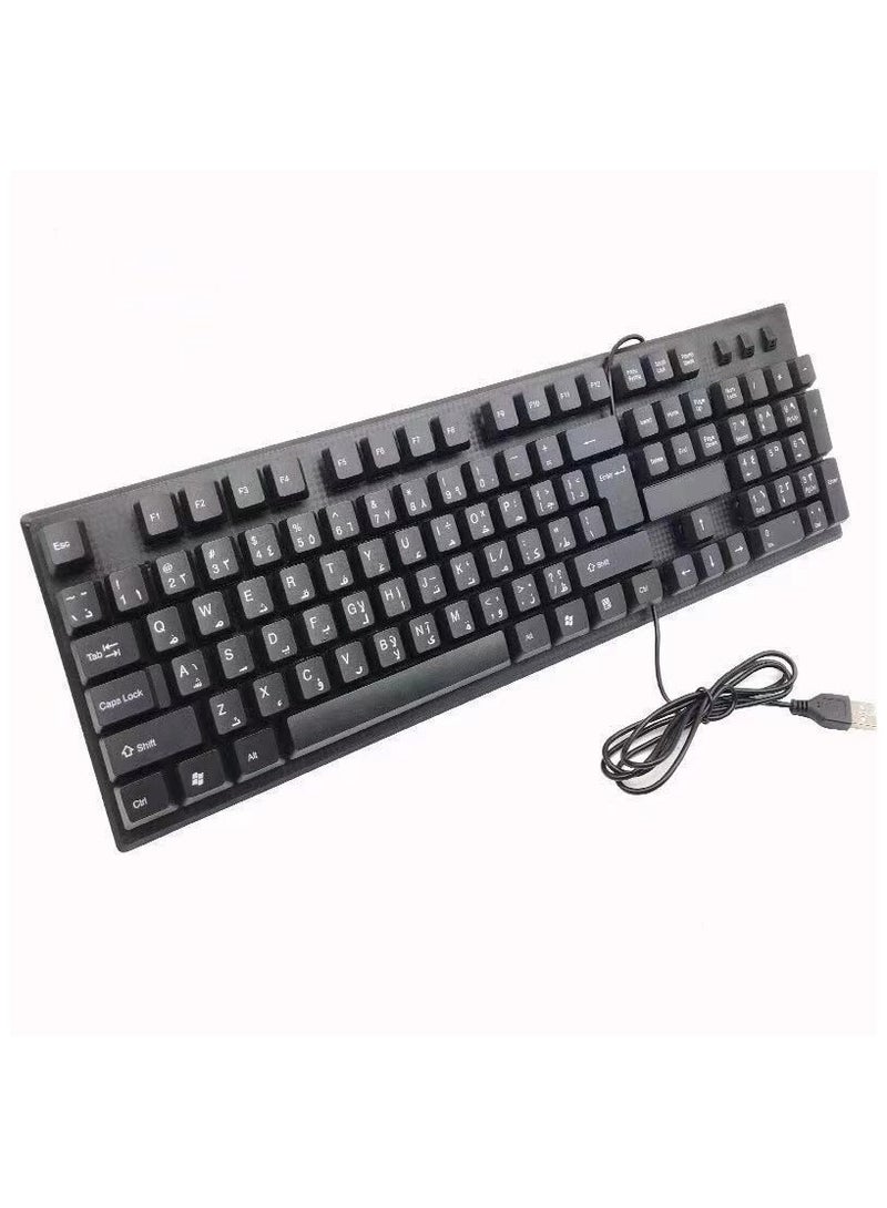 Fankalo USB Arabic/English Computer Keyboard for PC/Laptop, Wired Full-Size Keyboard, 104-keys, USB Plug-and-Play, Black - Image 3