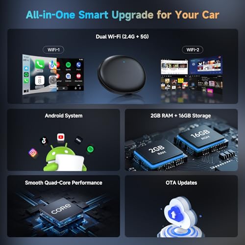 ATOTOZONE AD5 AI Box Wireless CarPlay Adapter & Android Auto, 2025 Upgrade Ai Box CarPlay Compatible with YouTube, AI DriveChat, Dual Wi-Fi, Dual BT, for OEM Wired CarPlay/Android Auto - Image 4