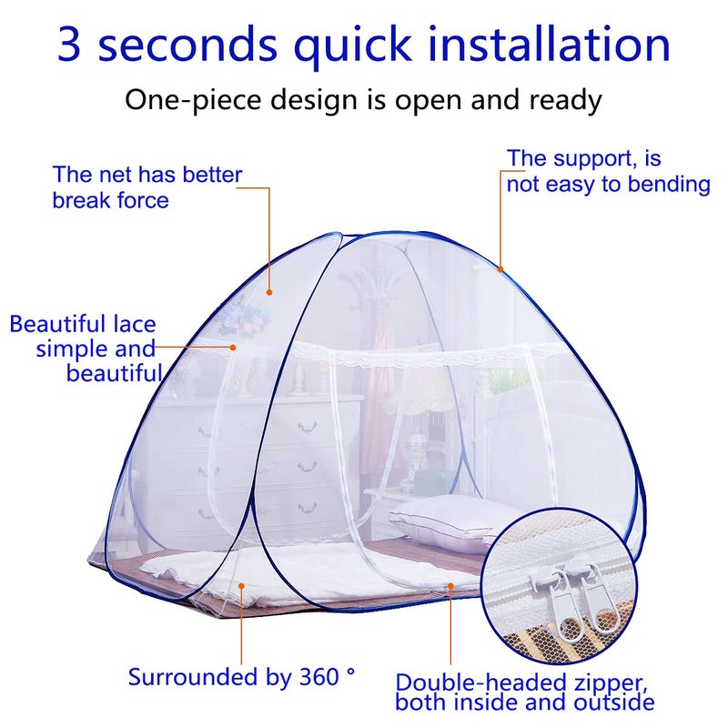AMMER Pop-Up Mosquito Net Tent for Beds Portable Folding Design with Net Bottom for Baby Adults Trip (79 x71x59 inch) - Image 4