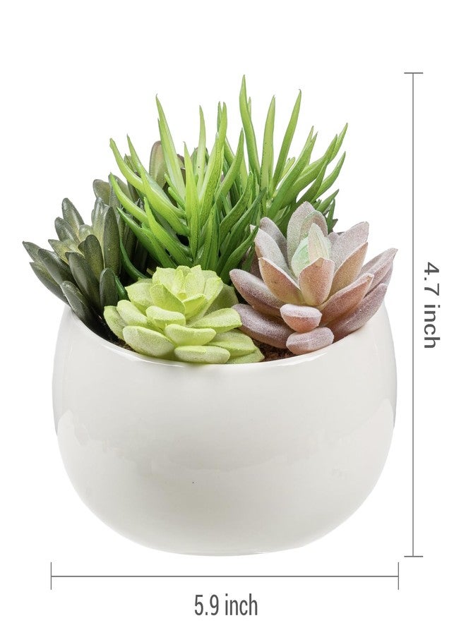 MyGift 6 Inch Round Modern Artificial Succulent Arrangement Potted in White Ceramic Plant Bowl, Assorted Faux Mini Succulents in a Decorative Planter Pot - Image 5