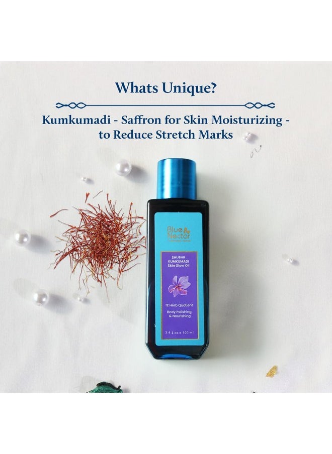 Blue Nectar Kumkumadi Body Oil For Glowing Skin | Moisturizing Body Oil For Dry Skin With Relaxing Aroma | Plant Based Body Oil For Women & Men (12Herbs, 200Ml)  - Image 1