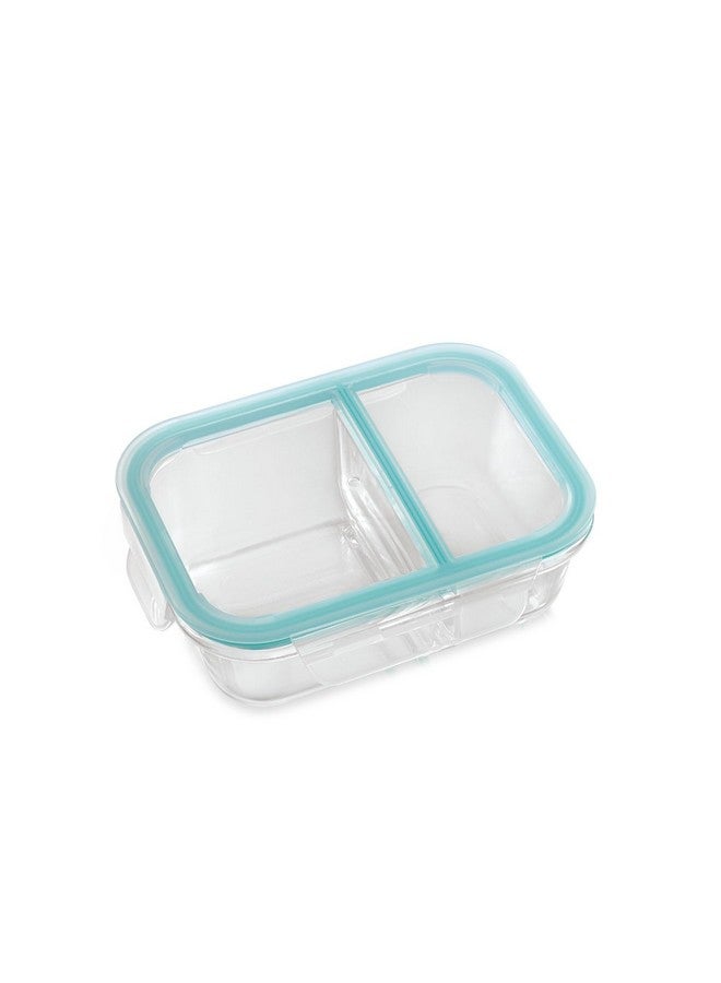 ATTRO Glassox Lunch Box with Two Compartment & Locking Lid Borosilicate Glass Container Microwave & Freezer Safe Air-Tight Leak-Proof 580Ml, Transparent - Image 1
