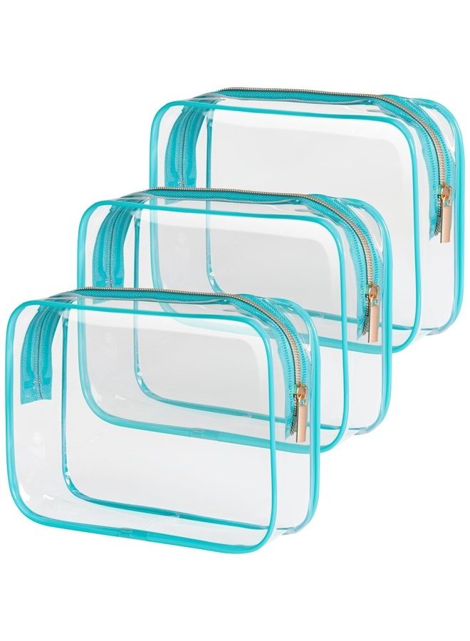 Packism Clear Makeup Bags, 3 Pack TSA Approved Toiletry Bags Clear Toiletry Bags for Traveling, Clear Cosmetic Bags Airport Carry on Clear Compliant Bag, Green - Image 1