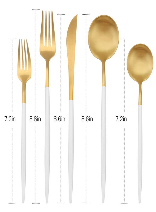 Bysta Matte Gold Silverware Set with white handle, Bysta 20-Piece Stainless Steel Flatware Set, Kitchen Utensil Set Service for 4, Tableware Cutlery Set for Home and Restaurant, Dishwasher Safe - Image 2