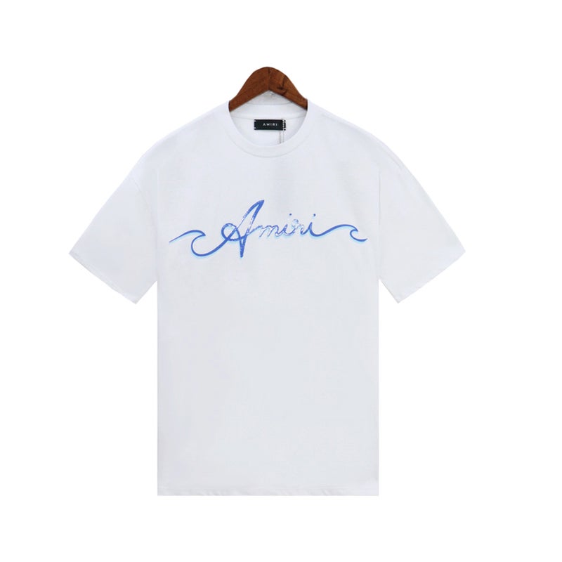 AMIRI Cotton Soft Knitted round Neck Short Sleeve T-Shirt Street Style Printed Logo Unisex Summer Breathable Casual Tee White  - Image 4