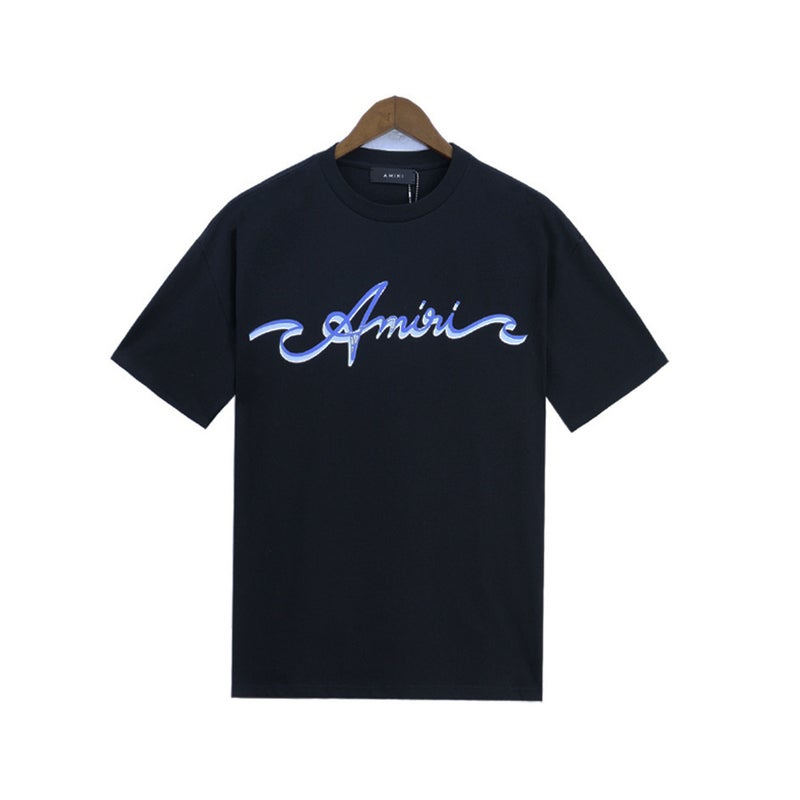 AMIRI Cotton Soft Knitted round Neck Short Sleeve T-Shirt Street Style Printed Logo Unisex Summer Breathable Casual Tee White  - Image 5