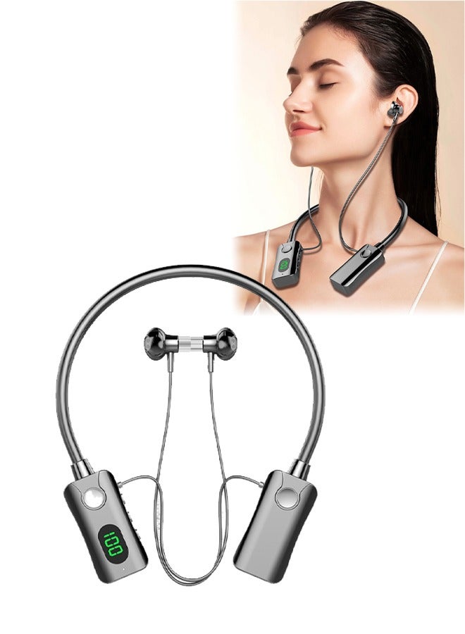 DUNISO Neck Bluetooth earphones, sports semi in ear earphones, two mode noise cancelling earphones, waterproof and sweat proof, battery display, suitable for running, exercising, and cycling，black  - Image 1