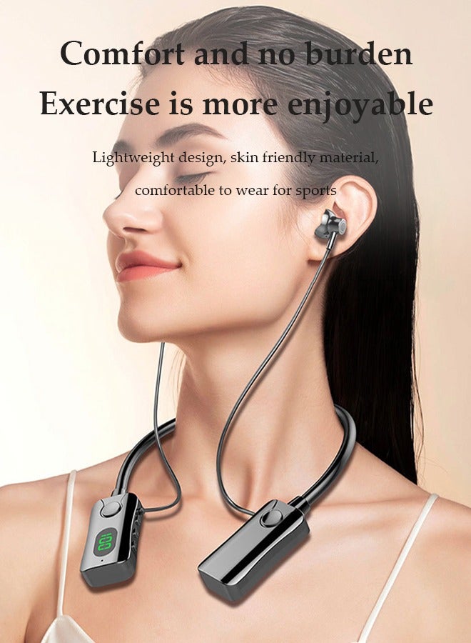DUNISO Neck Bluetooth earphones, sports semi in ear earphones, two mode noise cancelling earphones, waterproof and sweat proof, battery display, suitable for running, exercising, and cycling，black  - Image 4
