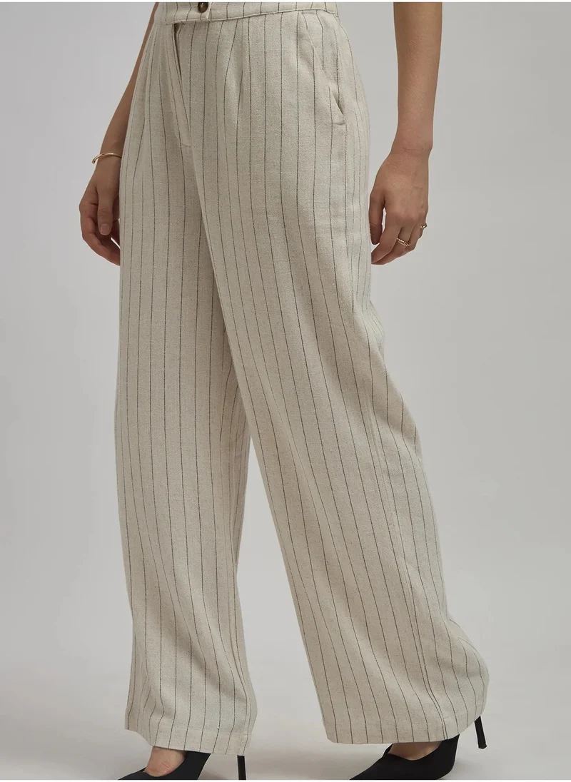 Virgio Virgio Women Striped Straight Fit High-Rise Trousers