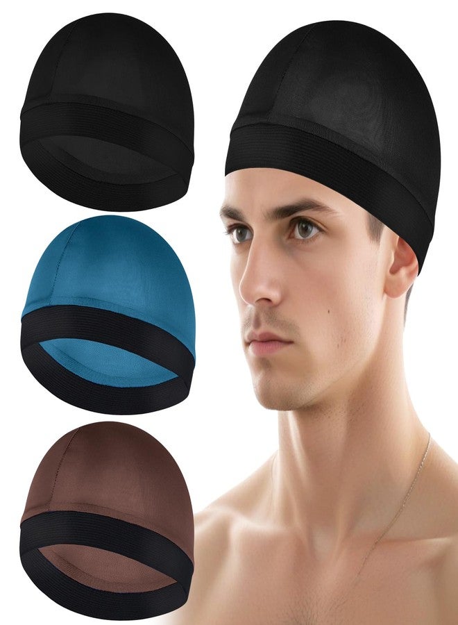 WY LIGHTING LEVEL 3Pcs Wave Cap Silky Hair Bonnet Satin Sleeping Shower Caps Elastic Band Cap Soft Breathable Hair Wrap Unisex Beanie Caps for Men Women Sleep Athletes Hip-hop Lovers - Image 1