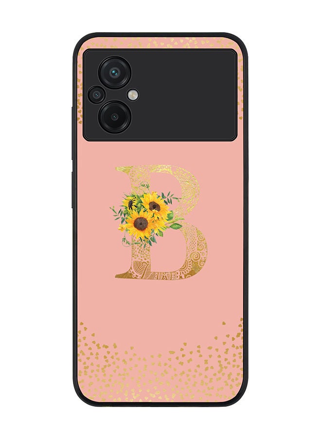 Stylizedd Rugged Black edge case for Xiaomi Poco M5 Slim fit Soft Case Flexible Rubber Edges Anti Drop TPU Gel Thin Cover - Custom Monogram Initial Letter Floral Pattern Alphabet - B (Rose Pink ) - Image 1