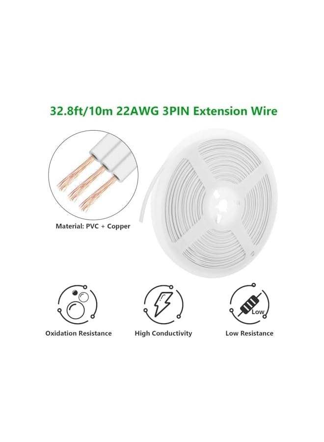 إيروريكس مجموعة شرائط LED ثلاثية الدبابيس 8 مم للاستخدام مرة واحدة - 20 قطعة موصلات ثلاثية الدبابيس 8 مم وسلك تمديد 32.8 قدم لشرائط LED WS2811 WS2812B غير المقاومة للماء، سهلة التركيب ومتينة - Image 2