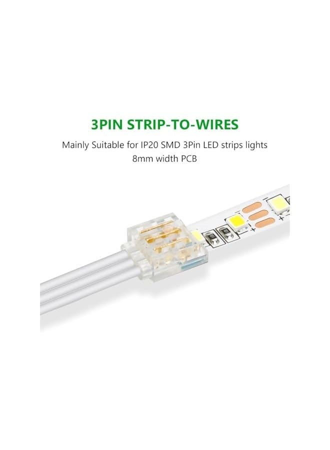 إيروريكس مجموعة شرائط LED ثلاثية الدبابيس 8 مم للاستخدام مرة واحدة - 20 قطعة موصلات ثلاثية الدبابيس 8 مم وسلك تمديد 32.8 قدم لشرائط LED WS2811 WS2812B غير المقاومة للماء، سهلة التركيب ومتينة - Image 4