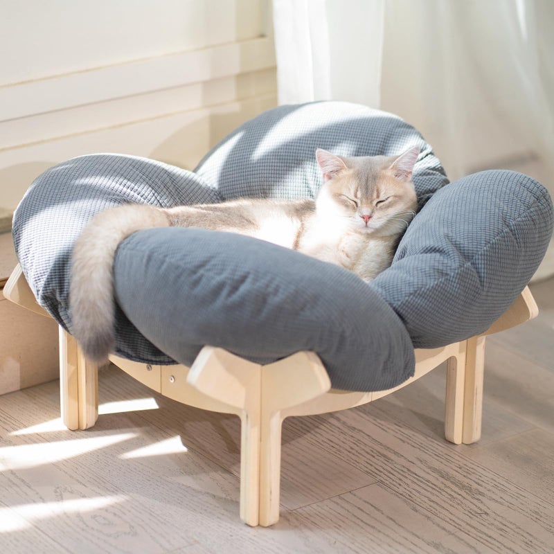 CHEERHOME PETS Elevated Cat Bed Wooden with Cushion Fluffy Pet Couch Sofa for Indoor Cats Raised Kitty Lounge Chair Suitable for Puppy, Cat Furniture(Gray) - Image 1