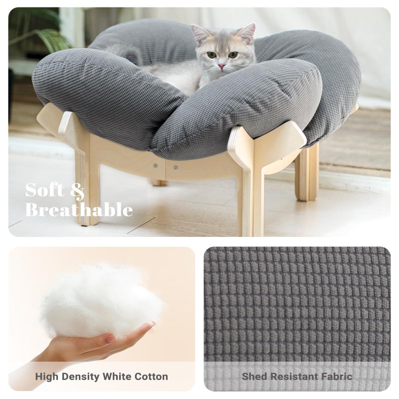 CHEERHOME PETS Elevated Cat Bed Wooden with Cushion Fluffy Pet Couch Sofa for Indoor Cats Raised Kitty Lounge Chair Suitable for Puppy, Cat Furniture(Gray) - Image 5