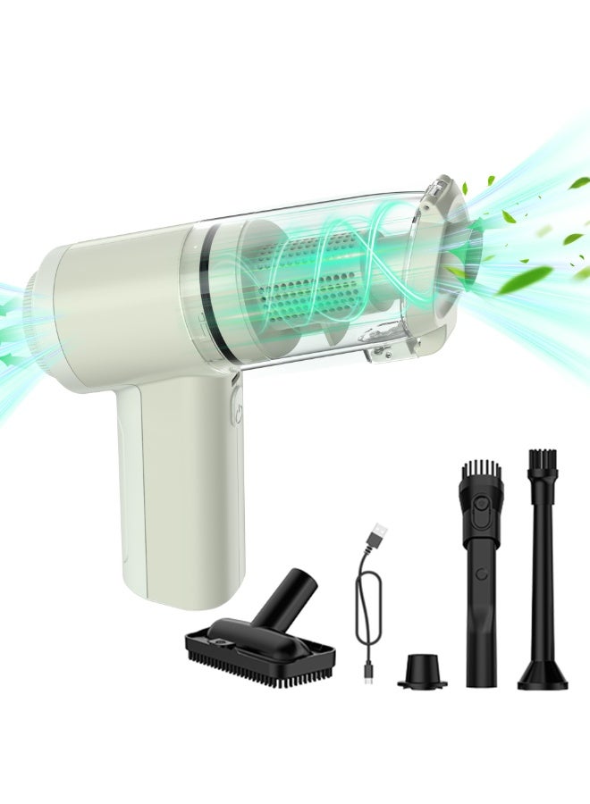 راحة ذكية مكنسة كهربائية لاسلكية لاسلكية ذكية راحلة 100 واط للسيارة، 15000 باسكال شفط قوي، بطارية 2000 مللي أمبير*3، 4 ملحقات لغبار شعر الحيوانات الأليفة في المنزل، أخضر - Image 1