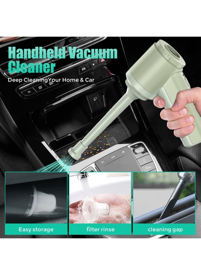 راحة ذكية مكنسة كهربائية لاسلكية لاسلكية ذكية راحلة 100 واط للسيارة، 15000 باسكال شفط قوي، بطارية 2000 مللي أمبير*3، 4 ملحقات لغبار شعر الحيوانات الأليفة في المنزل، أخضر - Image 2