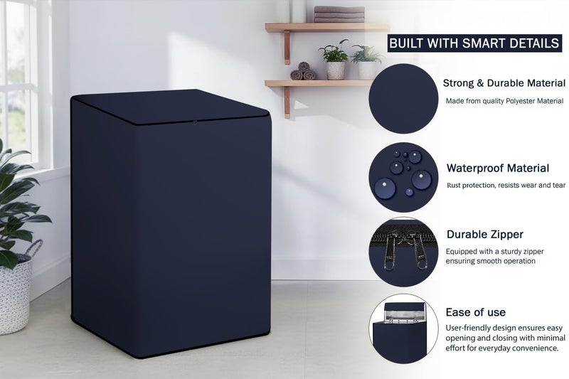 Wings Star Waterproof Top Load Fully Automatic Washing Machine Cover for 8 Kg, 8.5 Kg, 9 Kg, 9.5 Kg (Blue) - 63 x 63 x 93 cms - Image 3