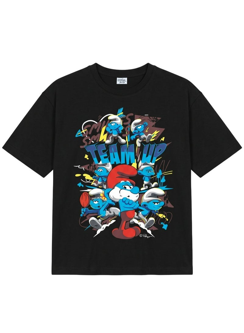 The Smurfs “Team Up” Boys Regular T-Shirt | Character Graphic Print Casual Crew Neck Cotton Tee - Image 5