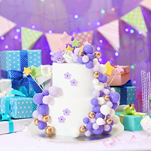 ASTARON 32 Pcs Ball Cake Topper Decorations Mini Balloons Cake Topper Sticks Foam Balls Cake Picks Cake Topper Balls Cake Decorations for Wedding Party Birthday Cake Decorating (Purple Gold) - Image 4