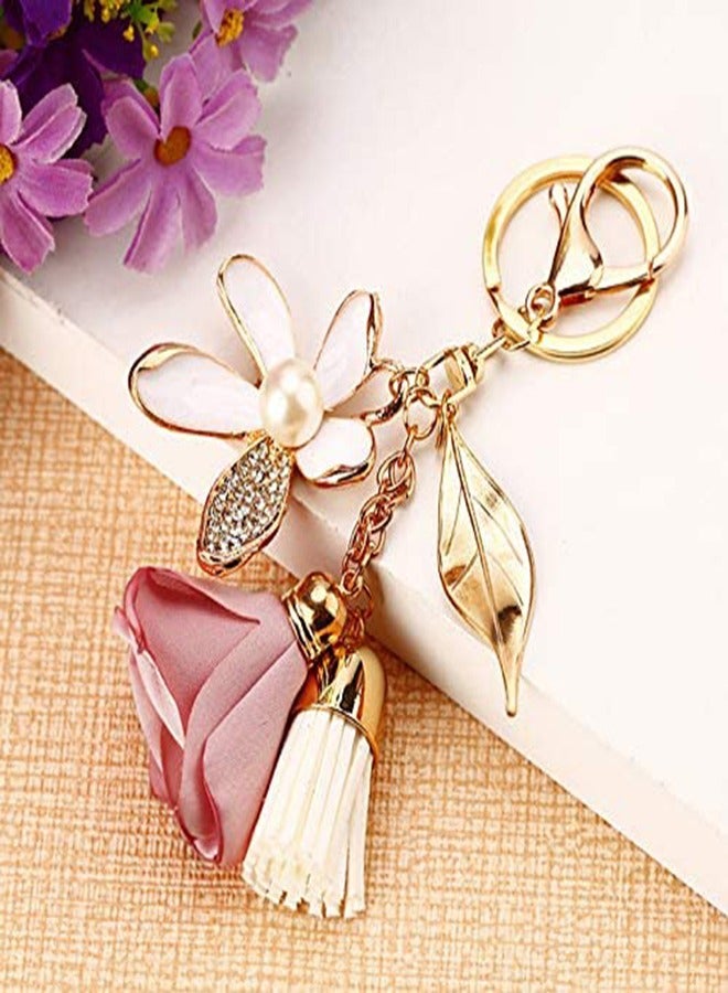 Rhinestone Flower Keychain for Women, Tassel Leaf Key Ring Pendant for Handbags and Wallets, Car Keys and Purse Accessories, Stylish Lanyard Charm for Everyday Use - Image 4