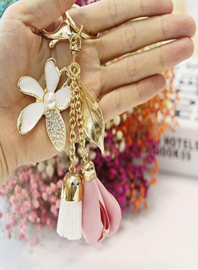Rhinestone Flower Keychain for Women, Tassel Leaf Key Ring Pendant for Handbags and Wallets, Car Keys and Purse Accessories, Stylish Lanyard Charm for Everyday Use - Image 2
