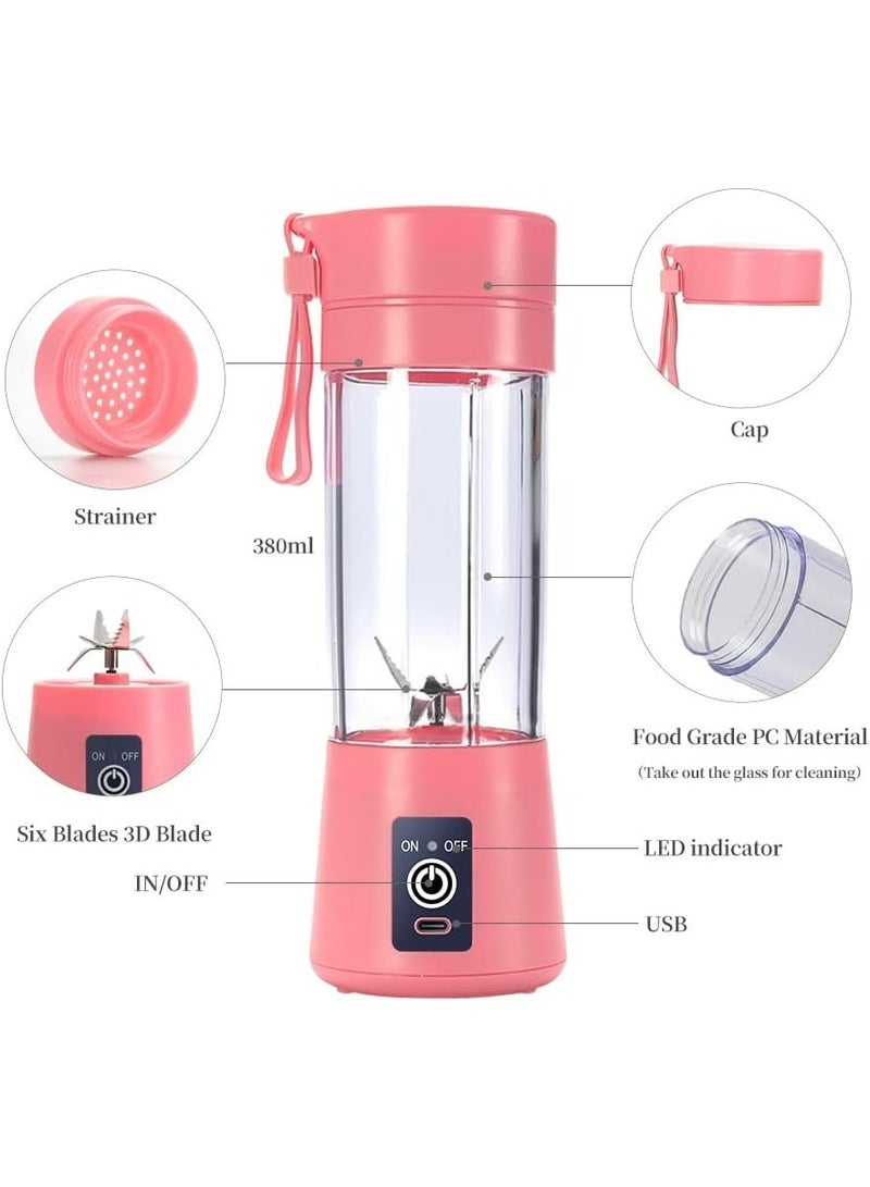 خلاط شخصي محمول للعصائر والسموثي - كوب خلط كهربائي 380 مل بـ 6 شفرات - قابل للشحن USB - مثالي للسفر والجيم وتحضير طعام الأطفال - Image 2