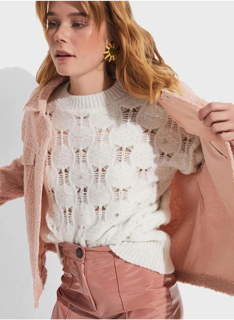 JUNE Button Detail Textured Jacket