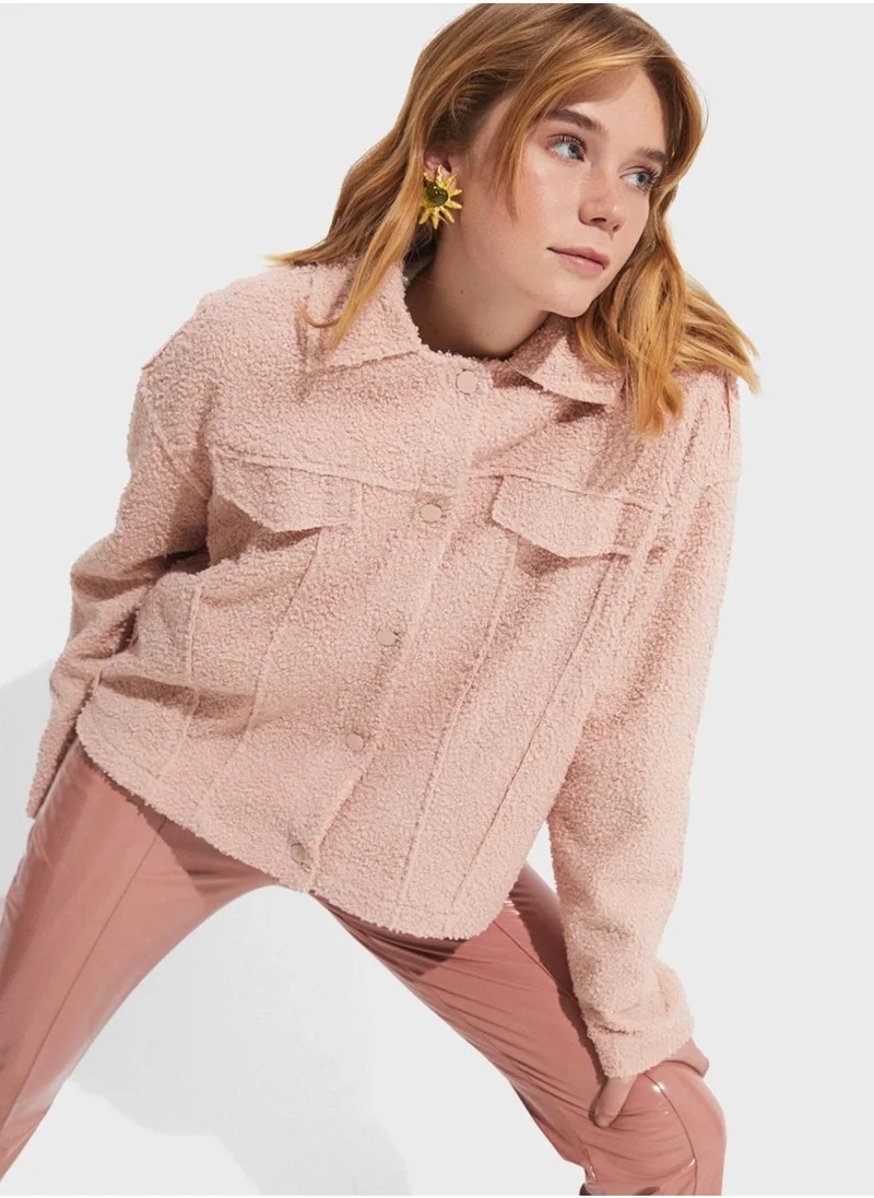 JUNE Button Detail Textured Jacket