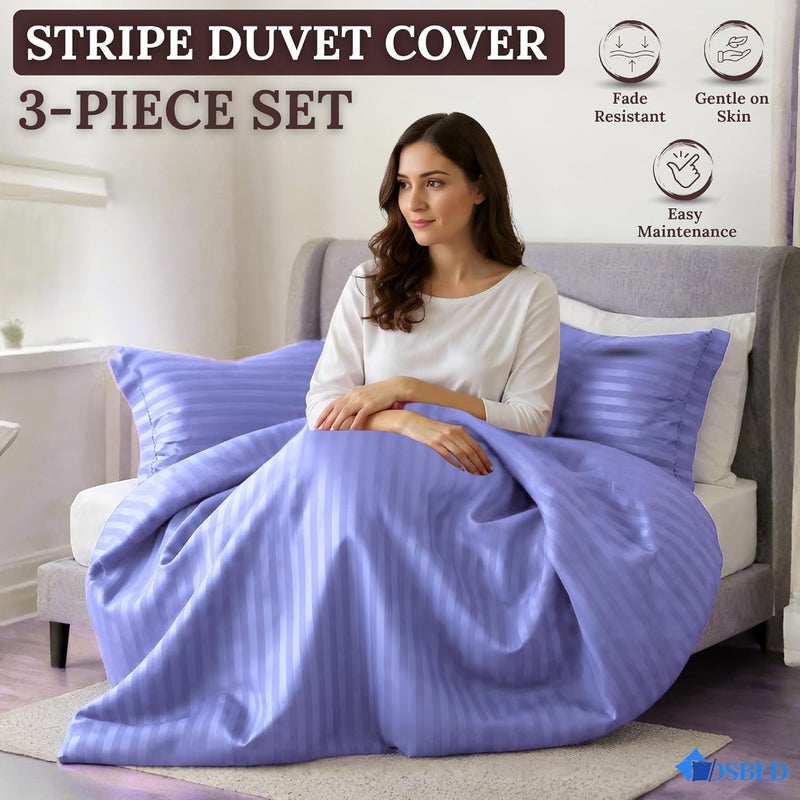 OSBED® Stripe 3 Piece Duvet Cover Set - Lavender, California King - Image 3
